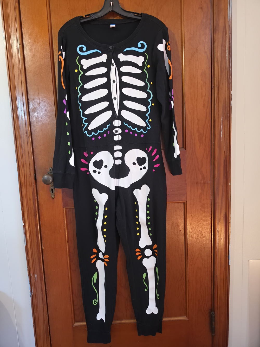 Old Navy Black Skeleton Pajama Onesie with Multicolor Accents